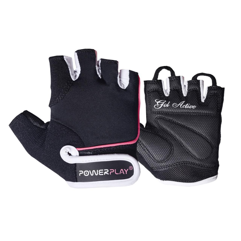 Рукавички для фітнесу PowerPlay 1750 жіночі Чорно-Рожеві XS