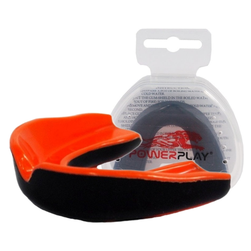 Капа боксерська PowerPlay 3315 SR доросла (вік 11+) чорно-помаранчева зі смаком м“яти