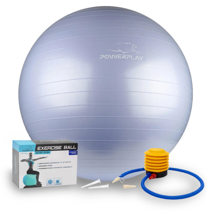 М“яч для фітнесу (фітбол) PowerPlay 4001 Ø75 cm Gymball  Sky Blue + помпа