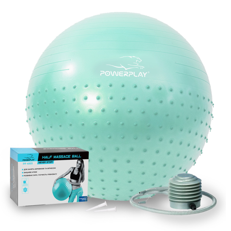 М“яч для фітнесу (фітбол) напівмасажний PowerPlay 4003 Ø65 cm Gymball  Зелений + помпа