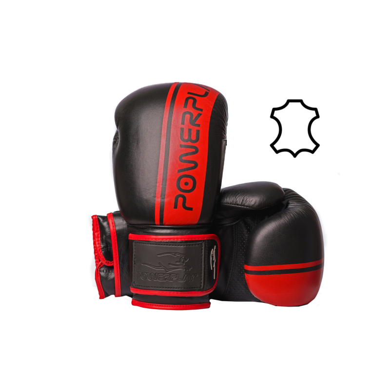 Боксерські рукавиці PowerPlay 3022 А Чорно-Червоні (натуральна шкіра) 10 унцій