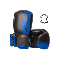 Боксерські рукавиці PowerPlay 3022 А Чорно-Сині (натуральна шкіра) 14 унцій