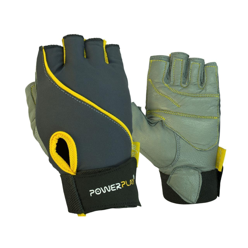 Рукавички для фітнесу PowerPlay 1725 B жіночі Сіро-Жовті M
