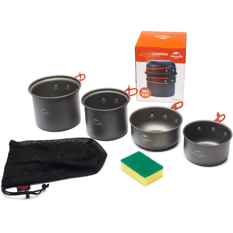 Набір посуду для кемпінга 4 од. Naturehike NH15T401-G, алюміній Набір посуду для кемпінга 4 од. Naturehike NH15T401-G, алюміній