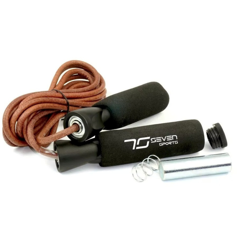 Скакалка шкіряна 7SPORTS Pro Fitness 300см. з обважювачами SK-2 чорна