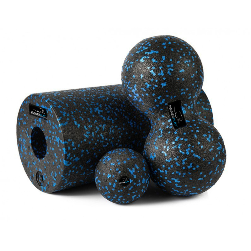 Набір для йоги PowerPlay PP_4008 EPP Foam Roller Set роллер + 2 масажні м“ячі Чорно-синій