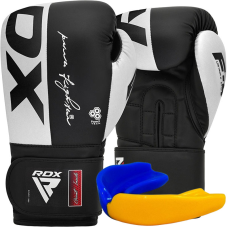 Боксерські рукавиці RDX F4 Boxing Sparring Gloves Hook&Loop WHITE/BLACK 14 унцій (капа у комплекті)