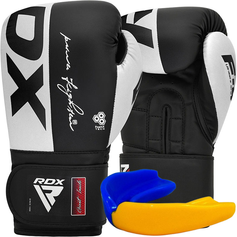 Боксерські рукавиці RDX F4 Boxing Sparring Gloves Hook&Loop WHITE/BLACK 14 унцій (капа у комплекті)