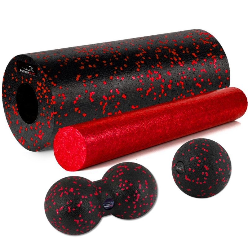 Масажний набір PowerPlay PP_4015 EPP Foam Roller Set 4in1 (2-ва роли + 2-ва м“ячі) Чорно-червоний