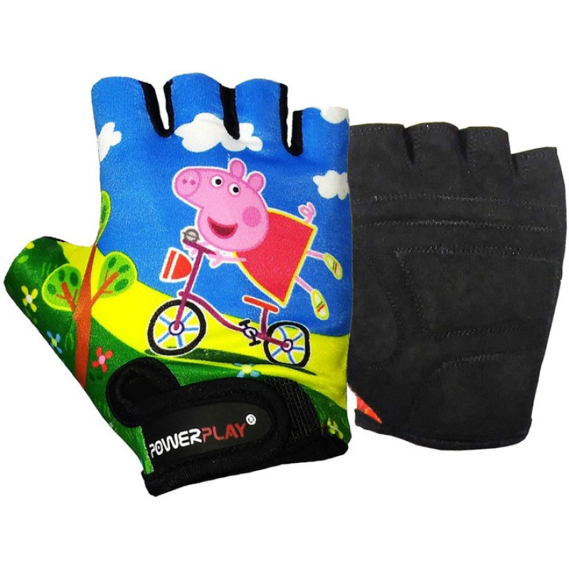 Велорукавички дитячі PowerPlay 5473 Peppa Pig голубі XS (вік 7-9 років)