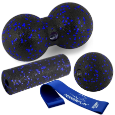Набір для масажу та йоги PowerPlay PP_4091 EPP (2 м“ячики + валик масажер 15*5,3 см.) Blue  + резинка 7,5 кг.