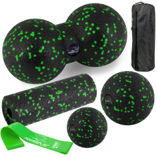 Набір для масажу та йоги PowerPlay PP_4093 EPP (3 м“ячики + валик масажер 15*5,3см.) Green  + резинка 5,5 кг.
