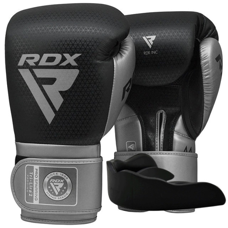Боксерські рукавиці RDX  MARK PRO SPARRING TRI LIRA 2 SILVER-12 унцій (капа в комплекті)