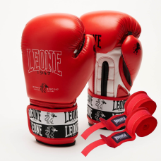Боксерські рукавиці Leone GN208 ICONIC Red 12 унцій (бинти 4 м. в комплекті)