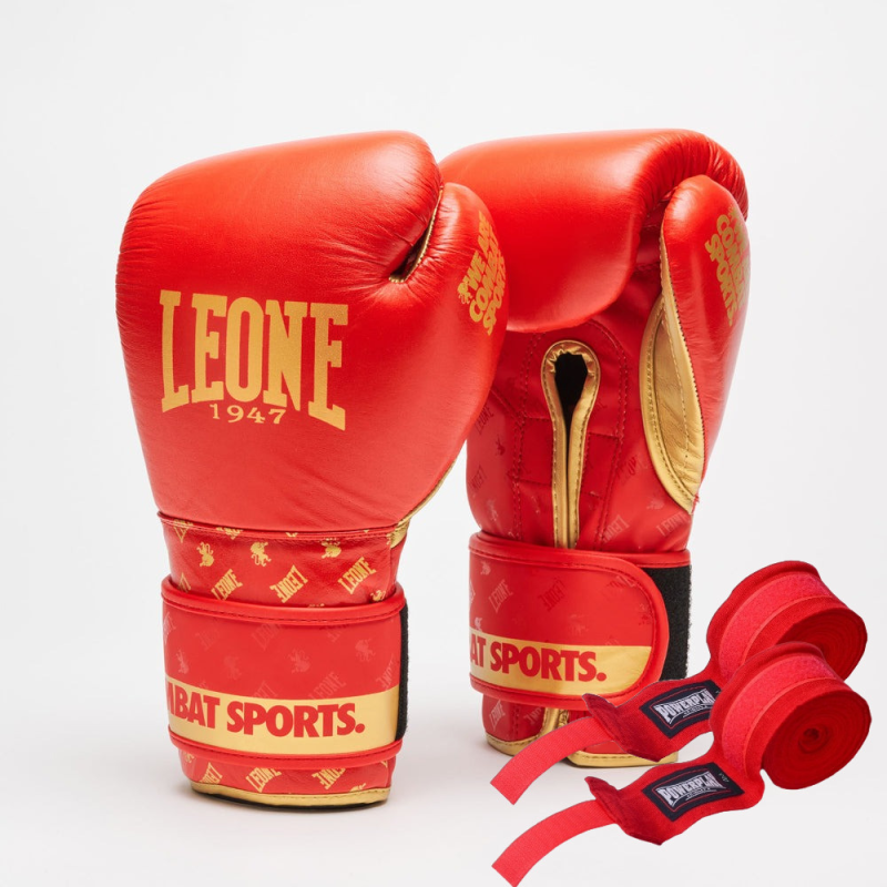 Боксерські рукавиці Leone GN220 DNA Red 14 унцій (бинти 4 м. в комплекті)