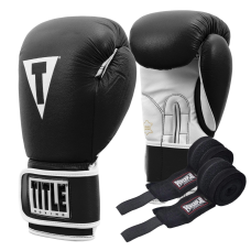 Боксерські рукавиці TITLE Boxing Pro Style Leather Gloves 3.0 Black/White 12 oz (бинти 4м. в комплекті)
