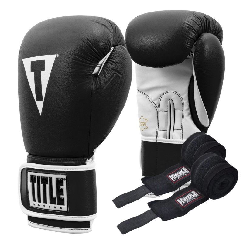 Боксерські рукавиці TITLE Boxing Pro Style Leather Gloves 3.0 Black/White 12 oz (бинти 4м. в комплекті)