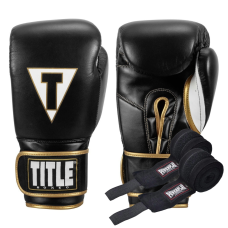 Боксерські рукавиці TITLE Boxeo Mexican Leather Quatro Black/White 16 oz (бинти 4м. в комплекті)