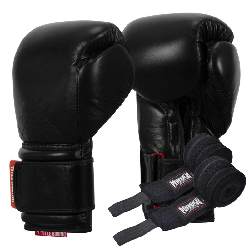 Боксерські рукавиці TITLE Boxing Ko-Vert Black 12 oz (бинти 4м. в комплекті)