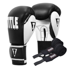 Боксерські рукавиці TITLE Boxing Dynamic Strike Black/White 14 oz (бинти 4м. в комплекті)