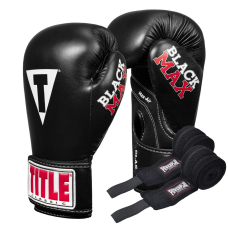 Боксерські рукавиці TITLE Classic Black Max Black 12 oz (бинти 4м. в комплекті)