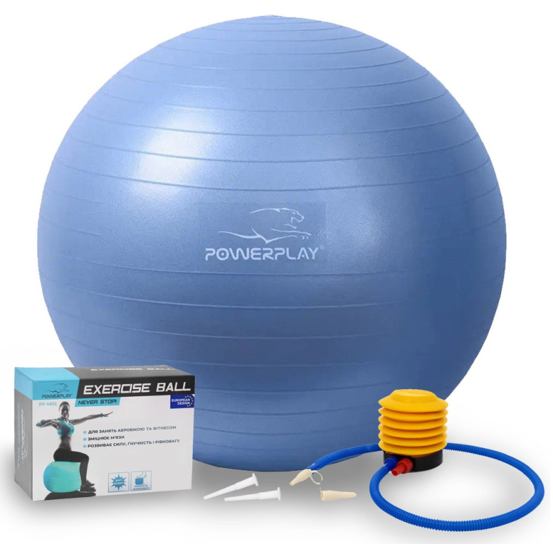 М“яч для фітнесу (фітбол) PowerPlay 4001 Ø65 cm Gymball Синій + помпа