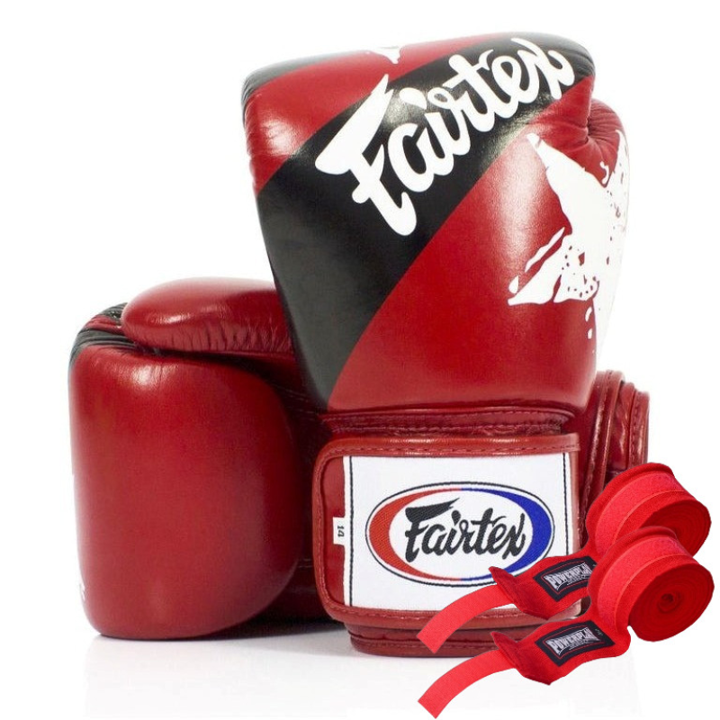 Боксерські рукавиці Fairtex BGV1 Nation Print Red 10 унцій (бинти в комплекті)