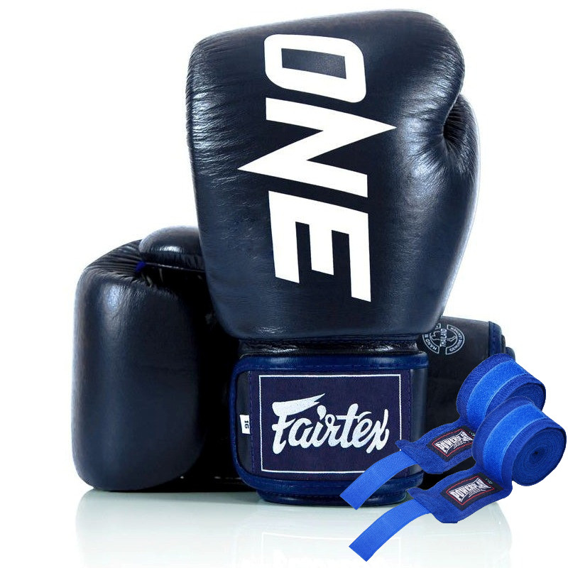 Боксерські рукавиці Fairtex BGV1-ONE (натуральна шкіра) Blue 12 унцій (бинти в комплекті)