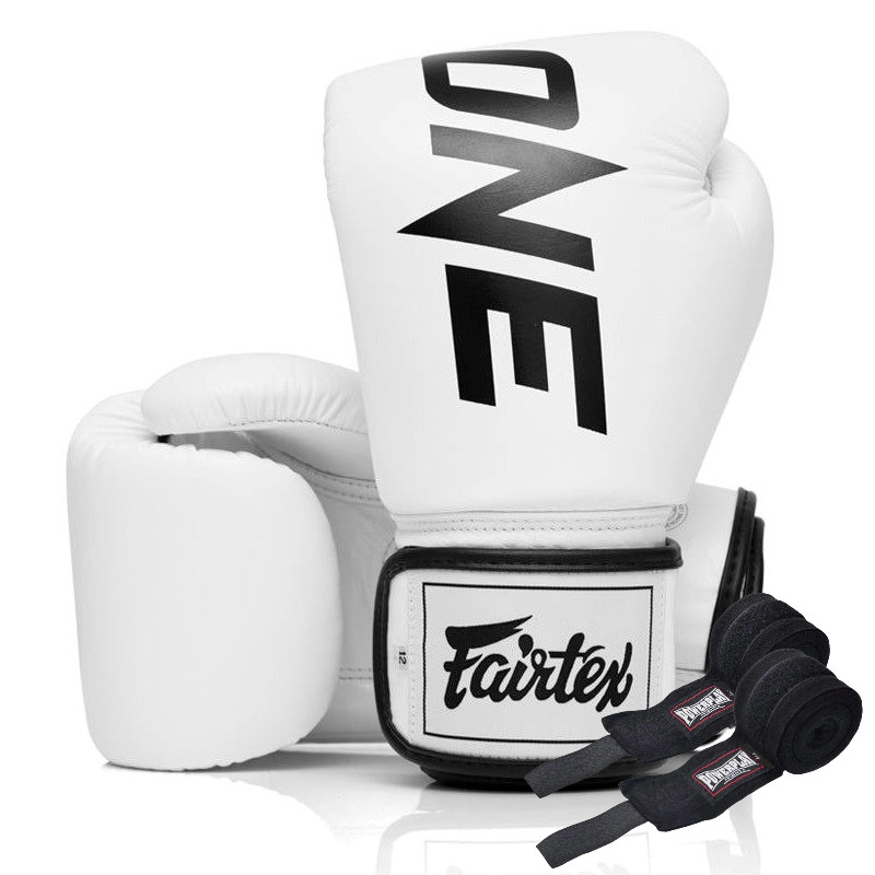 Боксерські рукавиці Fairtex BGV1-ONE (натуральна шкіра) White 14 унцій (бинти в комплекті)