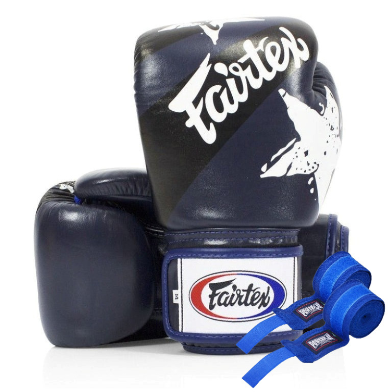Боксерські рукавиці Fairtex BGV1 Nation Print Blue 12 унцій (бинти в комплекті)