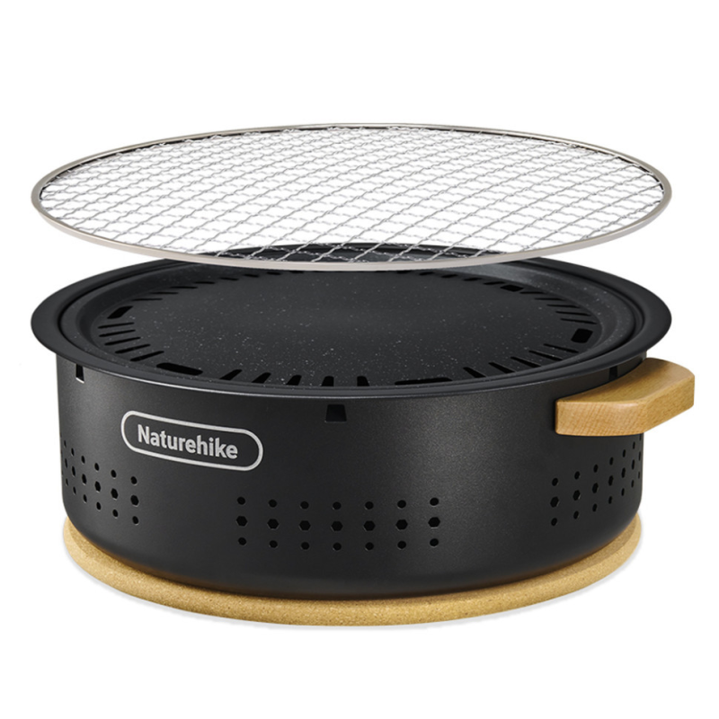 Настільна кругла піч із решіткою гриль та сковорідкою Naturehike CNK2550CF010, 36*32.6*12 см, хромоване залізо