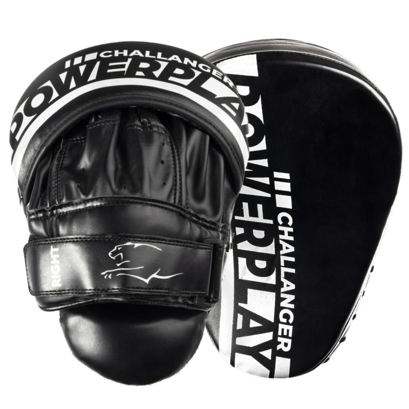 Лапи боксерські PowerPlay 3041 Challanger Чорно-Біліі PU [пара]