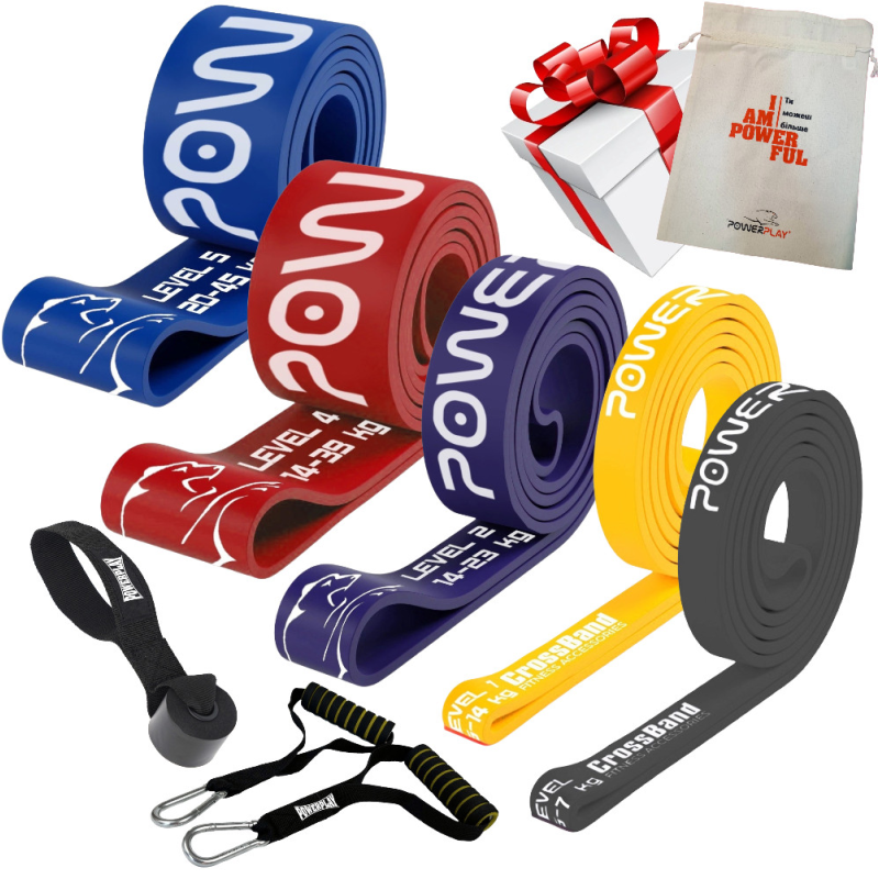 Еспандер-петля (гумові петлі) PowerPlay PP_0027 набір 5шт. опір 2-45кг. (сумарно 128кг.) + ручки та якір