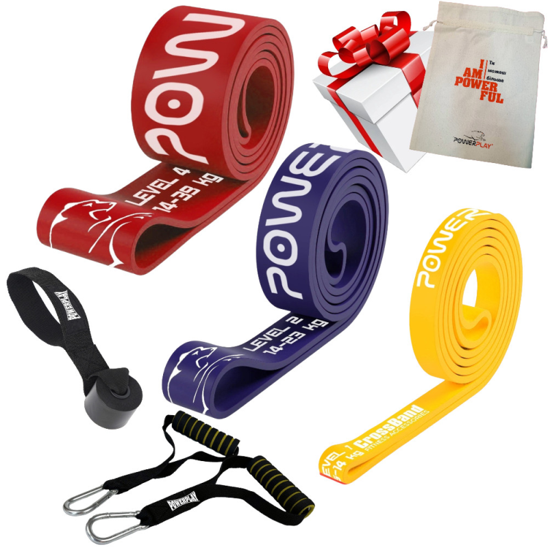 Еспандер-петля (гумові петлі) PowerPlay PP_0022 набір 3шт. опір 5-39кг. (сумарно 76кг.) + ручки та якір