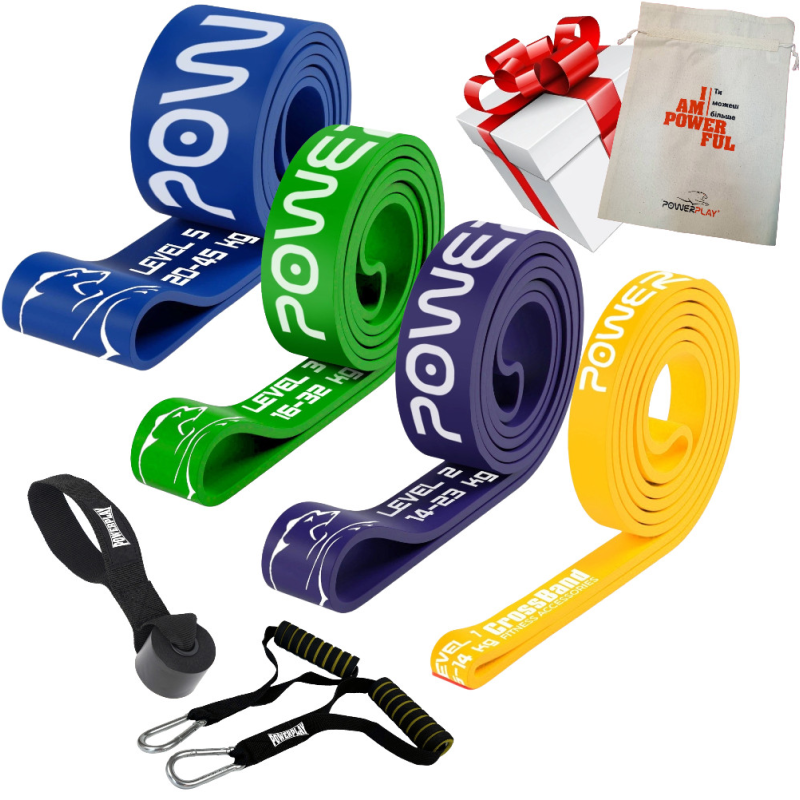 Еспандер-петля (гумові петлі) PowerPlay PP_0025 набір 4шт. опір 5-45кг. (сумарно 114кг.) + ручки та якір